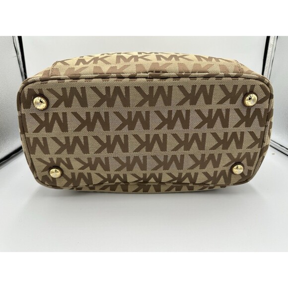 Michael Kors Signature Open Top Tote Center Zip Brown Tones Canvas Lerather Trim - Picture 3 of 8